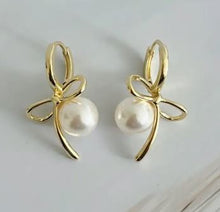 Load image into Gallery viewer, Bowed with Pearl Drop Earrings - Ellison + Young